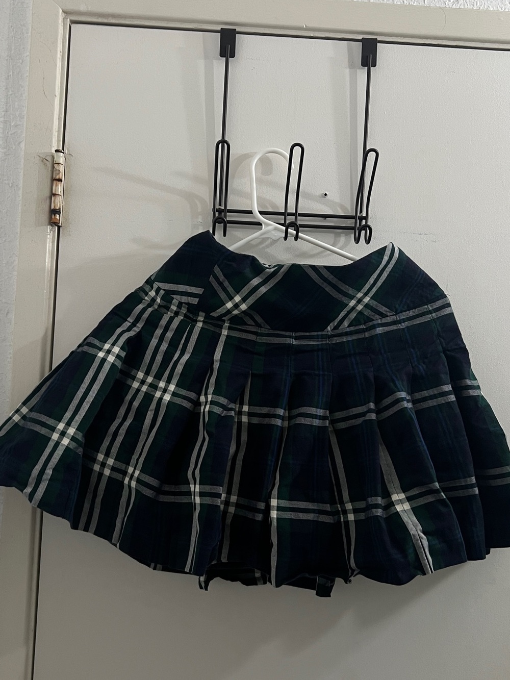 E.LAND Women’s Green Navy Plaid Pleated Mini Skirt Preppy Tartan A-Line Size S-M